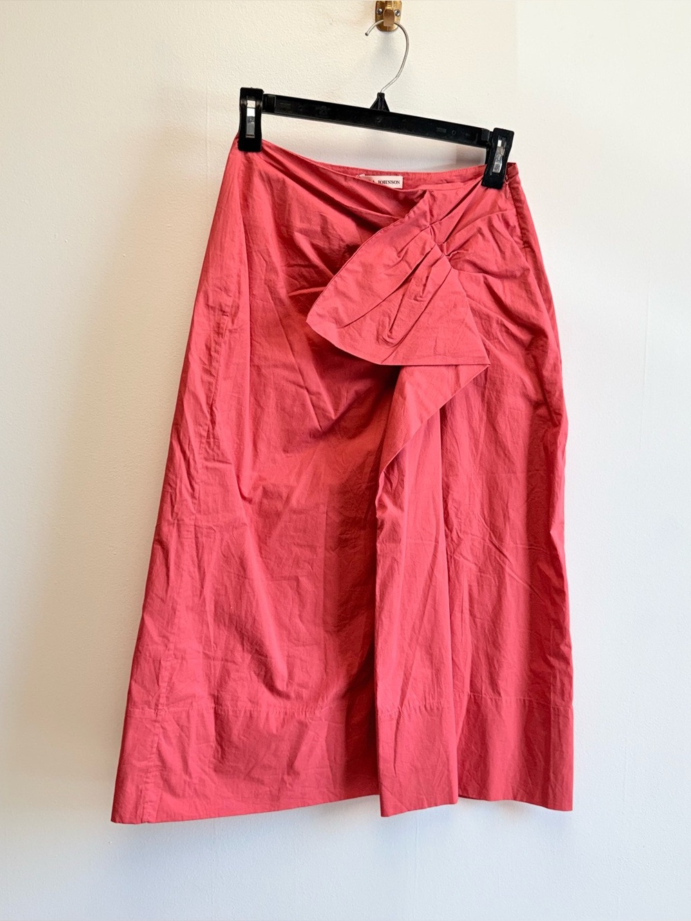 Ulla Johnson Coral Pink Asymmetrical Ruffle Knee Length Poplin Skirt Small